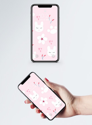 粉色动物卡通兔子手机壁纸模板