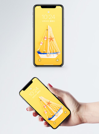 黄色铃铛装饰品装饰帆船手机壁纸模板