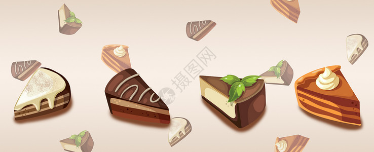 夏日甜食巧克力和香草蛋糕高清图片