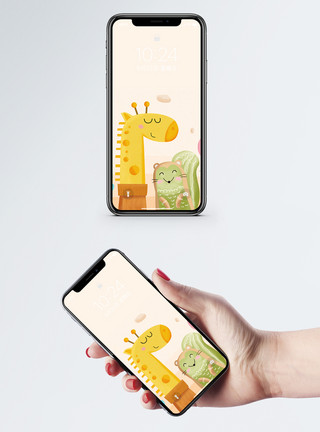 日式卡通插图卡通动物手机壁纸模板