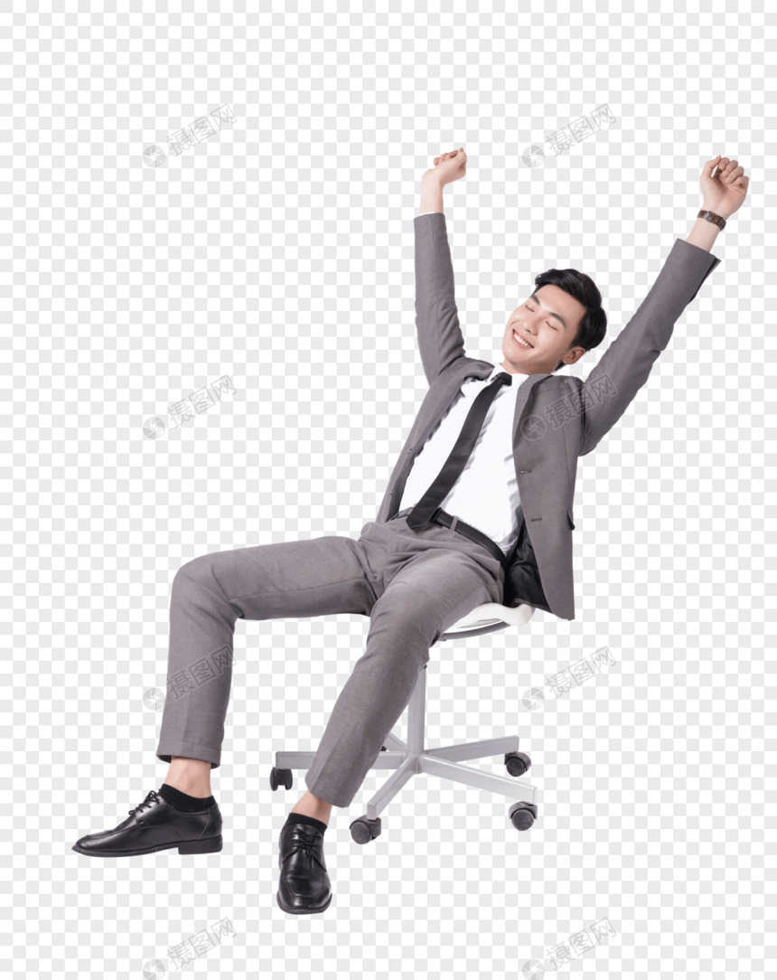 坐在椅子上伸懒腰的商务男士图片