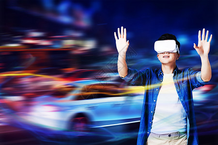 戴着VR眼镜的男人VR虚拟体验设计图片