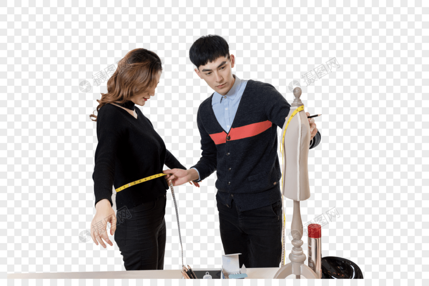 男设计师给女顾客测量量衣图片