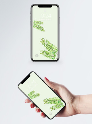 水彩植物配图绿叶手机壁纸模板