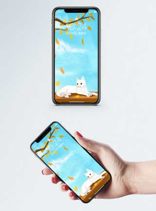 白猫喝水卡通手机壁纸模板