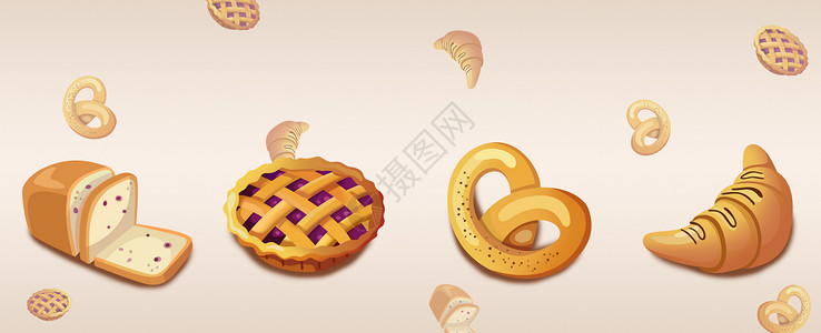 蓝莓味面包夏日甜食插画