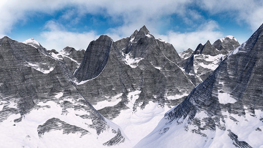 三维雪山积雪的山峰设计图片