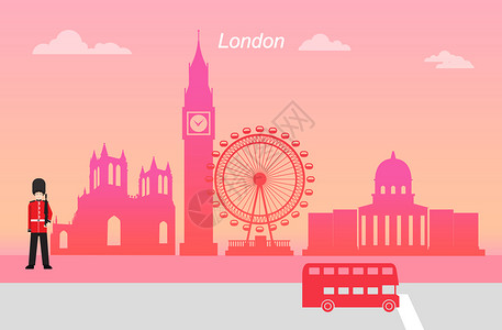 英国巴士旅游城市伦敦建筑插画