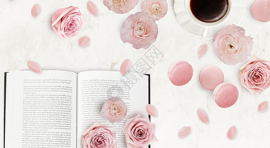 书与玫瑰背景设计图片