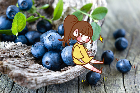 实物卡通蓝莓水果女孩插画