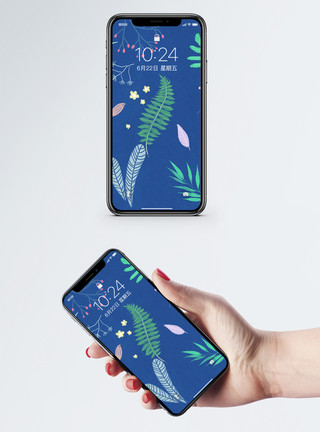 蓝色花卉植物植物背景手机壁纸模板