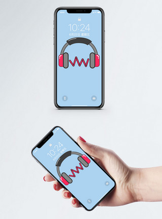 创意插画元素耳机手机壁纸模板