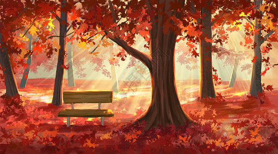 疏林秋天的红叶林插画