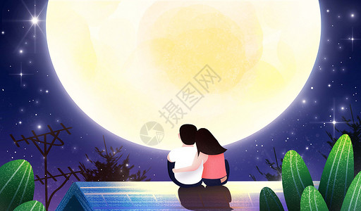 中秋赏月插画背景图片