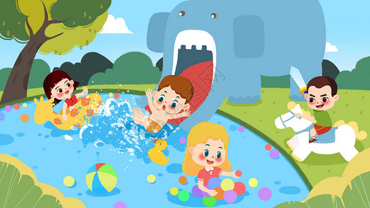 儿童插画儿童水上乐园高清图片