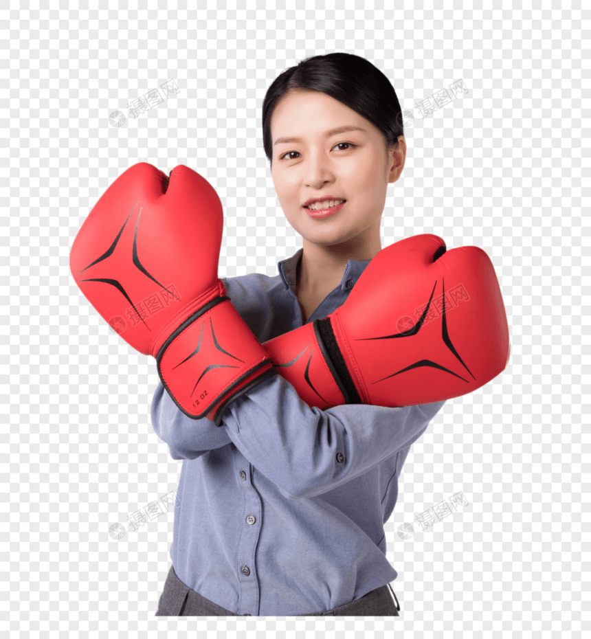带着拳击手套的职场女强人图片