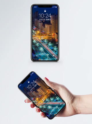库尔勒天鹅湖城市夜景手机壁纸模板