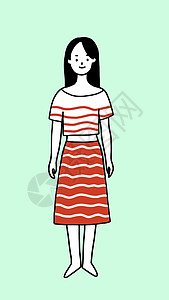 姑娘穿红色条纹裙子插画