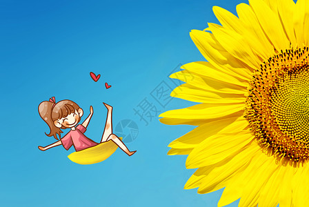 花朵摄影蓝色天空下的向日葵插画