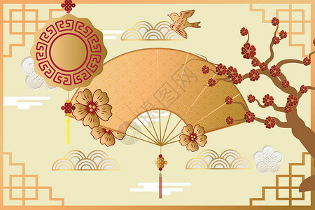团扇子素材中国风插画