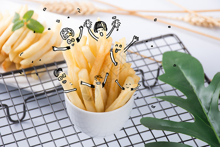 油炸串串创意表情薯条摄影插画