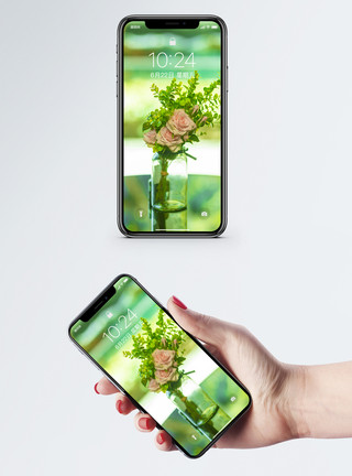 绿色小清新花瓶静物花瓶手机壁纸模板