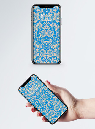 蓝色布料素材蓝底花纹手机壁纸模板