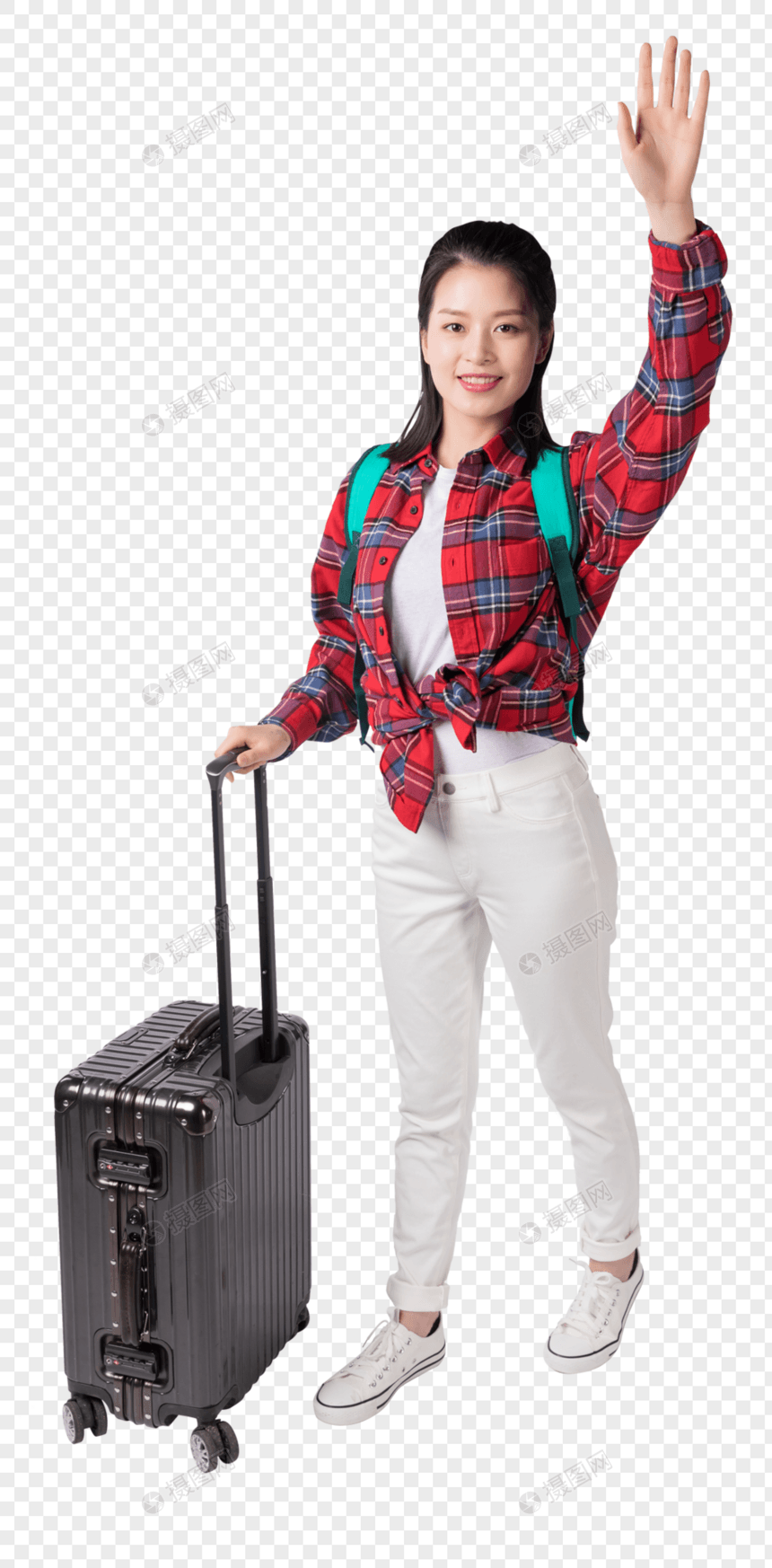 拉着行李箱的年轻女生图片