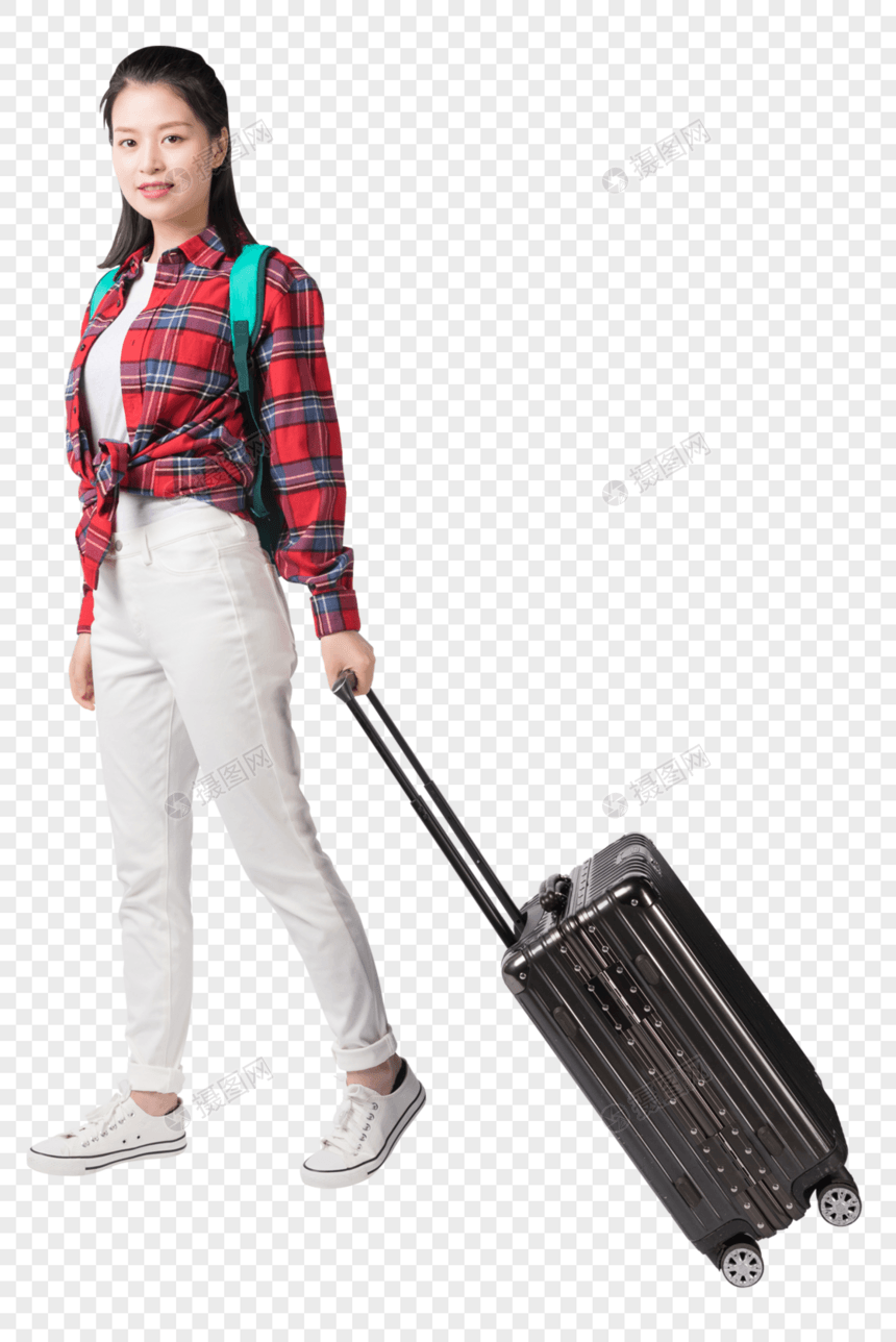拉着行李箱的年轻女生图片