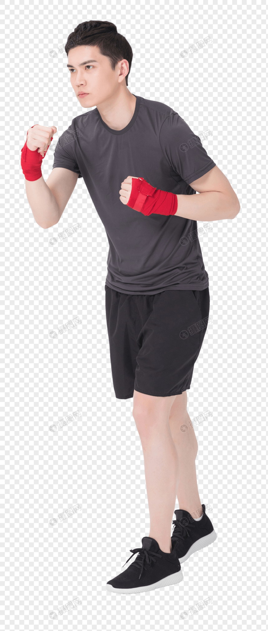 健身男性自由搏击出拳动作图片