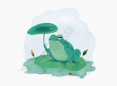 一只绿色青蛙池塘里的小青蛙插画