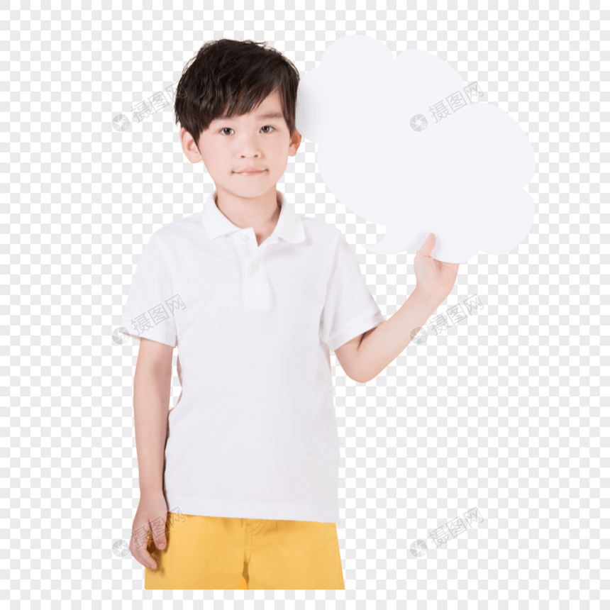 小男孩手持对话框儿童教育图片