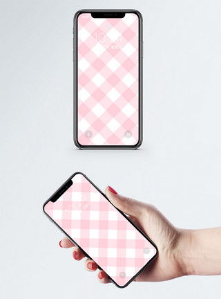 粉色格子蝴蝶结小清新手机壁纸模板