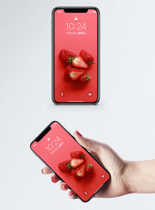草莓红色小清新手机壁纸模板