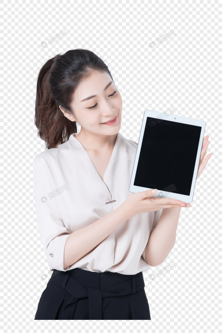 商务女性使用平板电脑展示图片