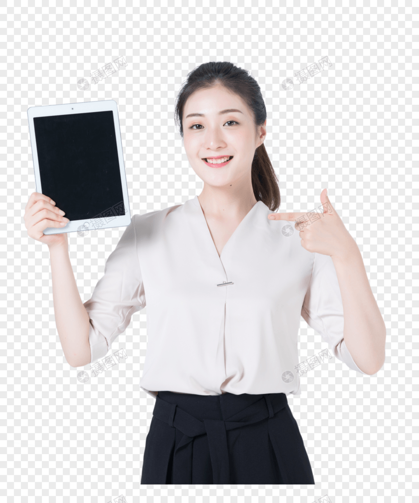 商务女性使用平板电脑展示图片