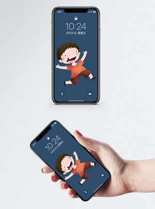 小男孩卡通奔跑小男孩手机壁纸模板