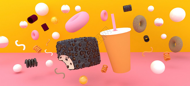 甜甜圈海报3d模型场景设计图片