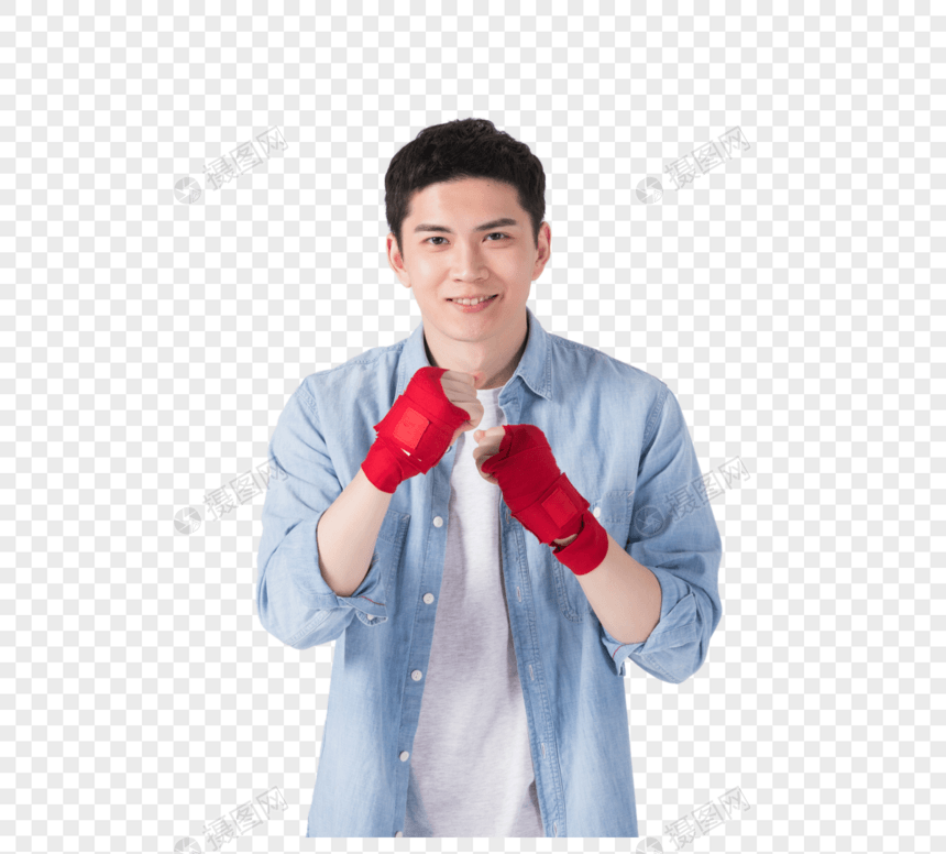 手戴拳击手套的年轻男性图片