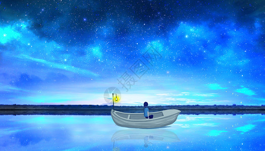浪漫温馨粒子星空下的小船设计图片