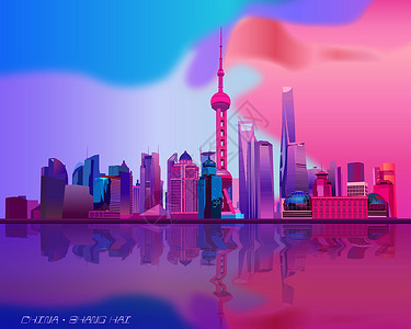 五彩斑斓的天空魔都-上海插画