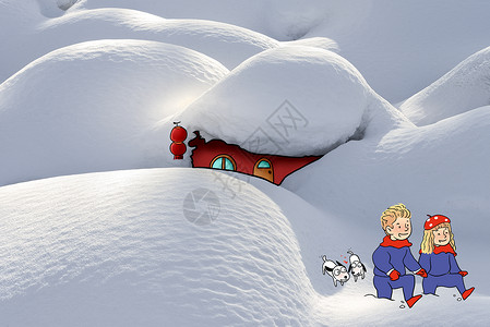 浪漫圣诞素材雪地情侣和狗狗插画