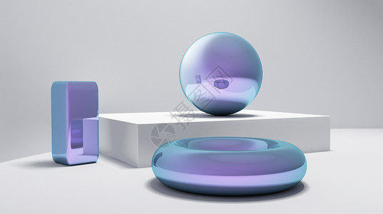 紫色漂浮圆环3d模型空间设计图片