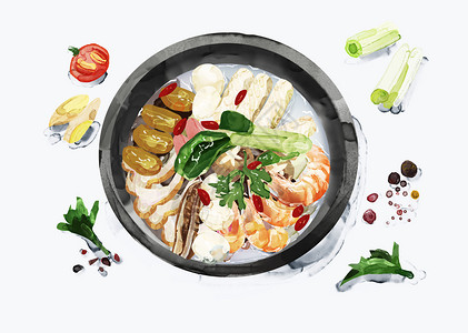 海鲜汤粿条美食火锅插画插画