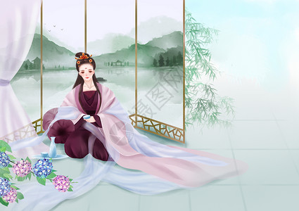 李白醉酒仕女醉酒插画