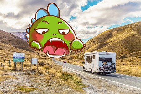 新西兰猪草峡谷公路旅行插画