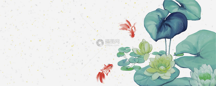 中国风锦鲤睡莲背景图片