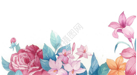 水彩百合玫瑰花底纹背景高清图片