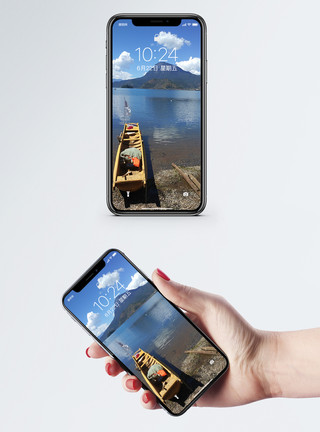 湖水蓝天美丽的泸沽湖手机壁纸模板