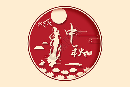 嫦娥和云朵组合中秋节背景设计图片